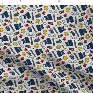 Police Fabric - Small Scale Grey Badge Cuffs Police Department By Littlearrowdesign - Mask Scale Cotton Fabric by the Yard with Spoonflower