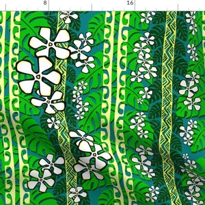 Hawaiian Fabric - Aloha Bruddah By Madtropic - Hawaiian Tiki Tropical Print Green Cotton Fabric By The Yard With Spoonflower