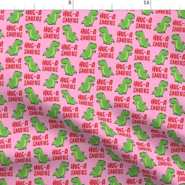 Hugs Dinosaur Fabric - Hug-A-Saurus - Valentines Hug Dinosaur - Trex On Pink - Lad19 By Littlearrowdesign - Hugs Fabric With Spoonflower