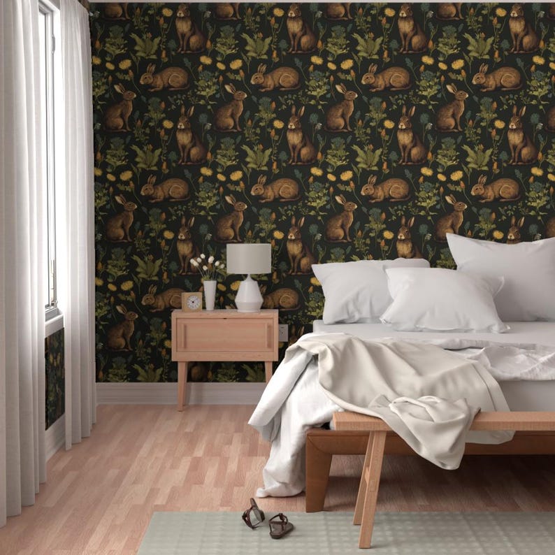 Medieval Rabbit Removable Peel and Stick Wallpaper - Woodland Bunny ...