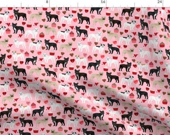 Frenchie Valentine Fabric - Frenchies Pink French Bulldog Valentines Love Design By Petfriendly - Cotton Fabric By The Yard With Spoonflower