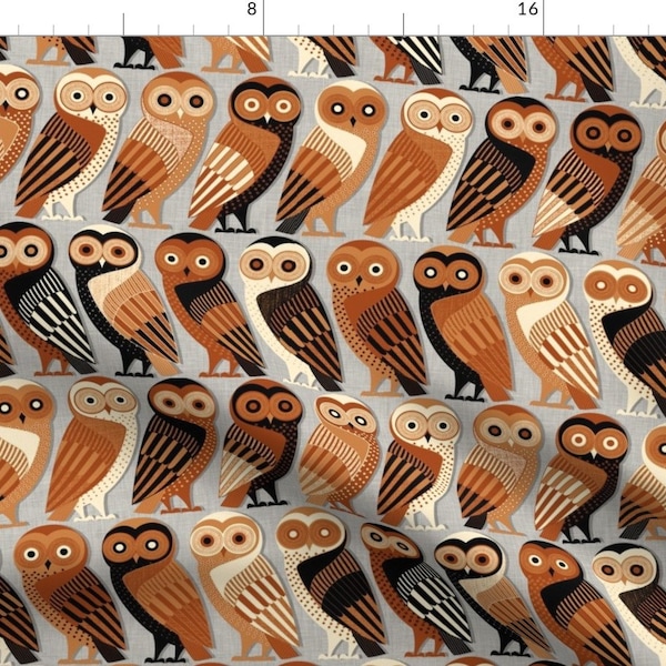 Owls Fabric - Owls Of Athens By Spellstone - Owl Ancient Greek Art Animals Birds Cotton Fabric By The Yard With Spoonflower