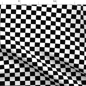 Check Fabric - Checkered By Mtothefifthpower - Black White Geometric Race Track Squares Kids Cotton Fabric By The Yard With Spoonflower