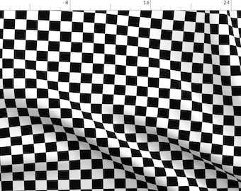 Check Fabric - Checkered By Mtothefifthpower - Black White Geometric Race Track Squares Kids Cotton Fabric By The Yard With Spoonflower