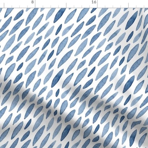 Blue White Abstract Watercolor Fabric - Shoal By Dinaramay - Abstract Cotton Fabric By The Yard With Spoonflower