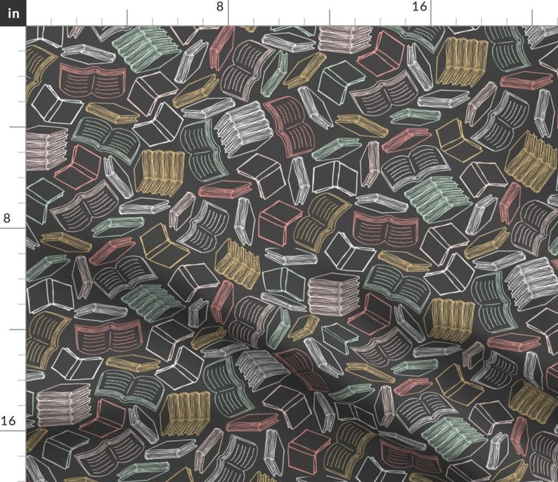 Book Fabric so Many Books... mint and Coral by Robyriker Etsy