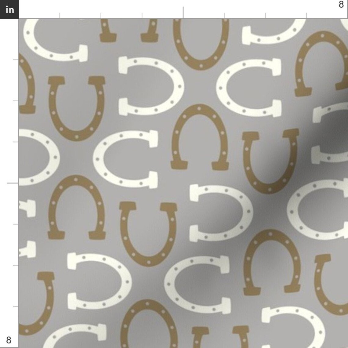 Equestrian Fabric Gray Horseshoe Fabric by Nadia Hassan Etsy