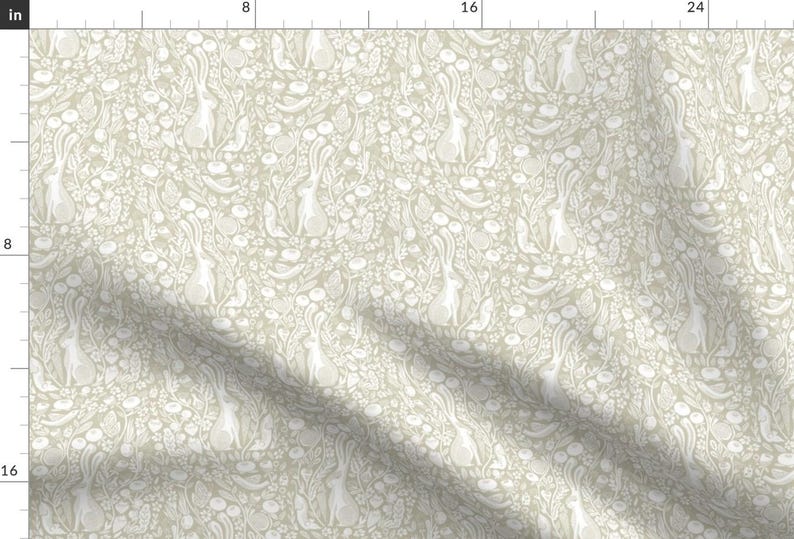 Hare Fabric - Linocut Hare by andrea_lauren - Botanical Print Woodland Linocut Botanical Nature Rabbit Fabric by the Yard by Spoonflower image 1
