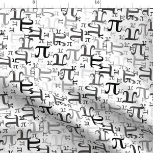 May include: A white background with a repeating pattern of the mathematical symbol pi in various shades of gray and black.