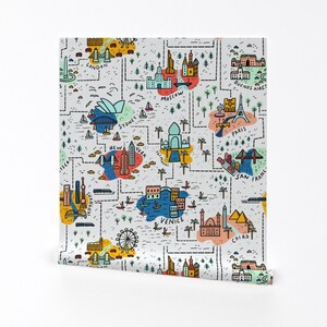 Travel Toile Wallpaper - We’ll Go Places Eventually By Amy Maccready - Custom Printed Removable Self Adhesive Wallpaper Roll by Spoonflower