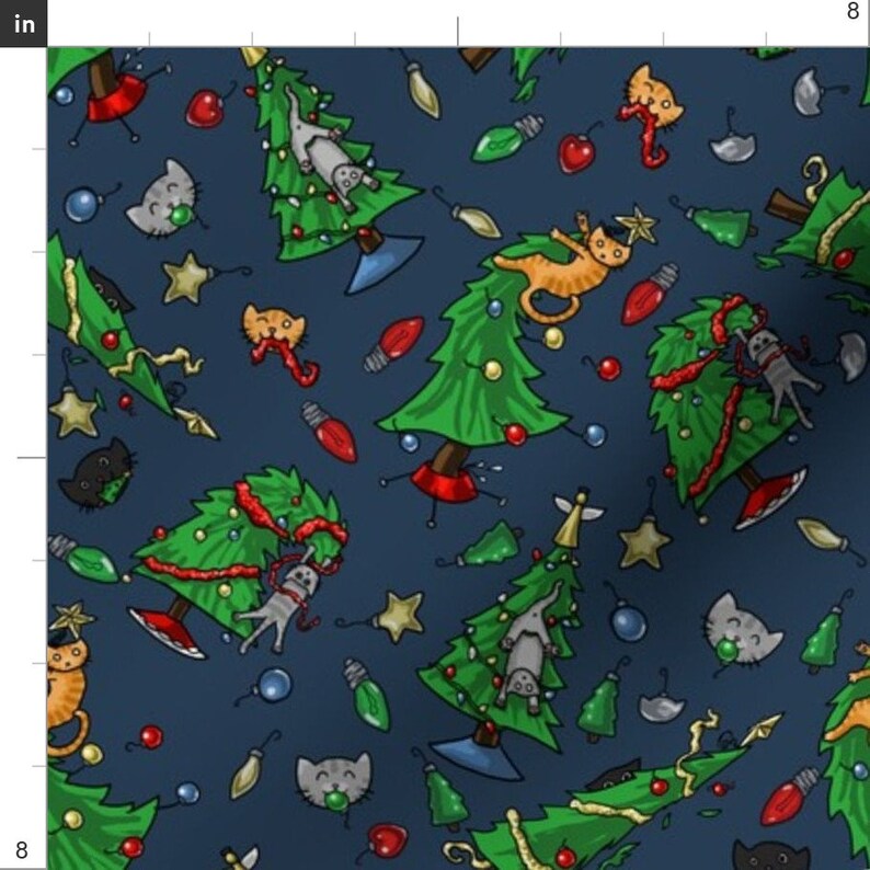 Christmas Tree Fabric Cats Vs Christmas Trees by Amber Etsy