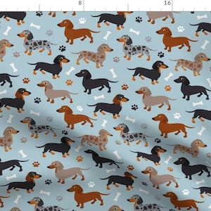 Dachshund Fabric Dachshund Dogs Blue By Jannasalak Dachshund Sky Blue Cute Animals Rescue Pet Cotton Fabric By The Yard With Spoonflower image 1