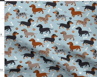 Dachshund Fabric - Dachshund Dogs Blue By Jannasalak - Dachshund Sky Blue Cute Animals Rescue Pet Cotton Fabric By The Yard With Spoonflower