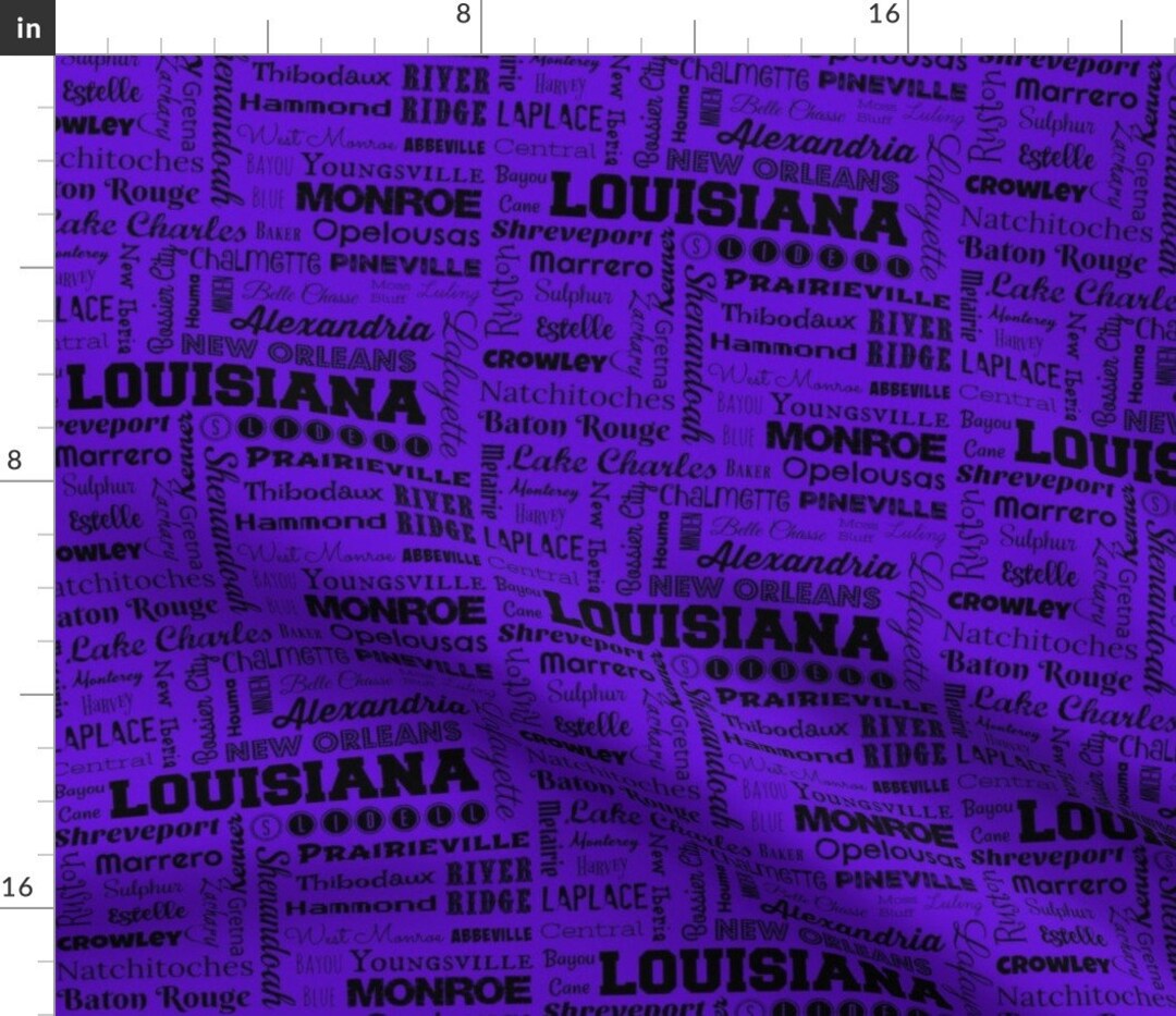 Louisiana Fabric Louisiana Cities, Purple by Svester Louisiana State ...