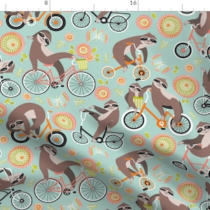 Sloths On Bikes Fabric - Sloths On Bikes By Cjldesigns - Cycling Sloths Animal Bicycles Bikes Cotton Fabric By The Yard With Spoonflower