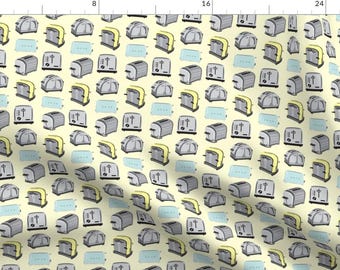 Retro Kitchen Toaster Fabric - 1950s Breakfast Food Pastel Yellow Blue Gray By Misschiffdesigns - Cotton Fabric By The Yard With Spoonflower