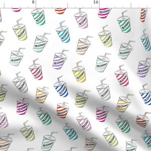May include: A white background with a repeating pattern of colorful striped milkshake cups with straws and the word "MILKSHAKE" written on each cup.