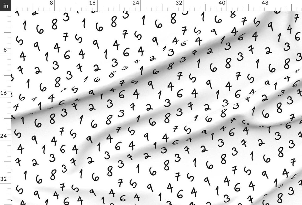 Number Fabric - Numbers Black and White Minimal Monochrome by Charlotte ...
