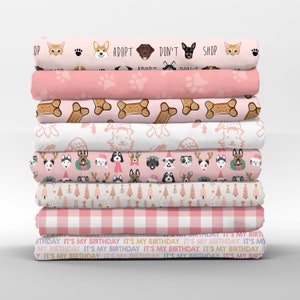 Pink Dog Cotton Fat Quarters - Pet Puppy Bandanas Gingham Christmas Adopt Petal Quilting Cotton Mix & Match Fat Quarters by Spoonflower