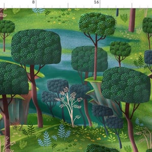 Forest Fabric - Emerald Forest Fantasy Large By Vinpauld - Emerald Forest Pond Park Nature Trees Cotton Fabric By The Yard With Spoonflower