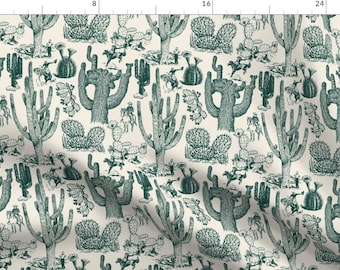 Toile Fabric - Western Cactoile by yesterdaycollection - Cactus Southwestern Horse Cowboy Fabric by the Yard by Spoonflower