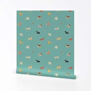 Dogs Wallpaper - Cute Puppy By Tasiania - Dog Pup Cute Modern Nursery Custom Printed Removable Self Adhesive Wallpaper Roll by Spoonflower