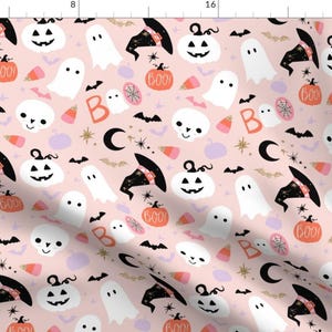 Spooky Cute Fabric - Spooky Cute Halloween By Hipkiddesigns - Blush Pink Halloween Ghosts Bats Cotton Fabric By The Yard With Spoonflower image 1