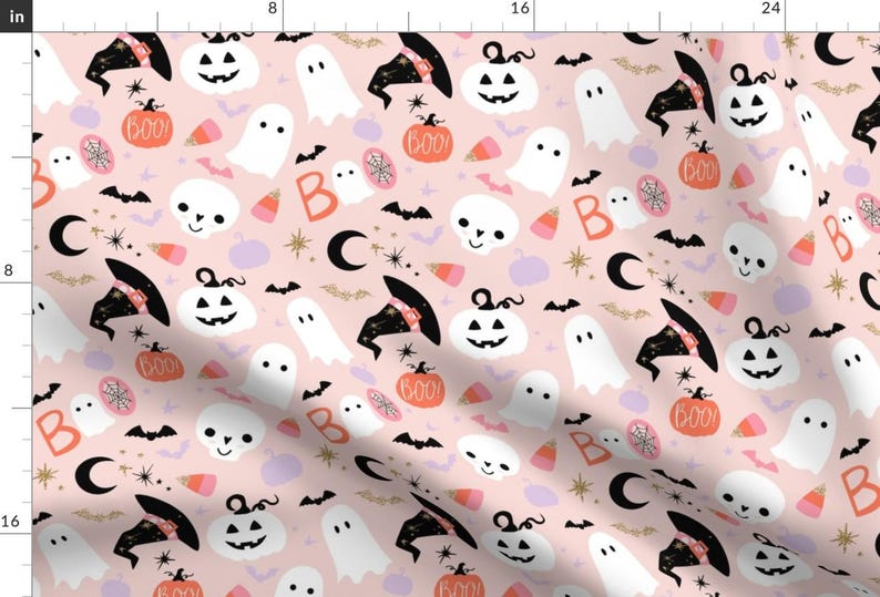 Spooky Cute Fabric - Spooky Cute Halloween By Hipkiddesigns - Blush Pink Halloween Ghosts Bats Cotton Fabric By The Yard With Spoonflower image 1