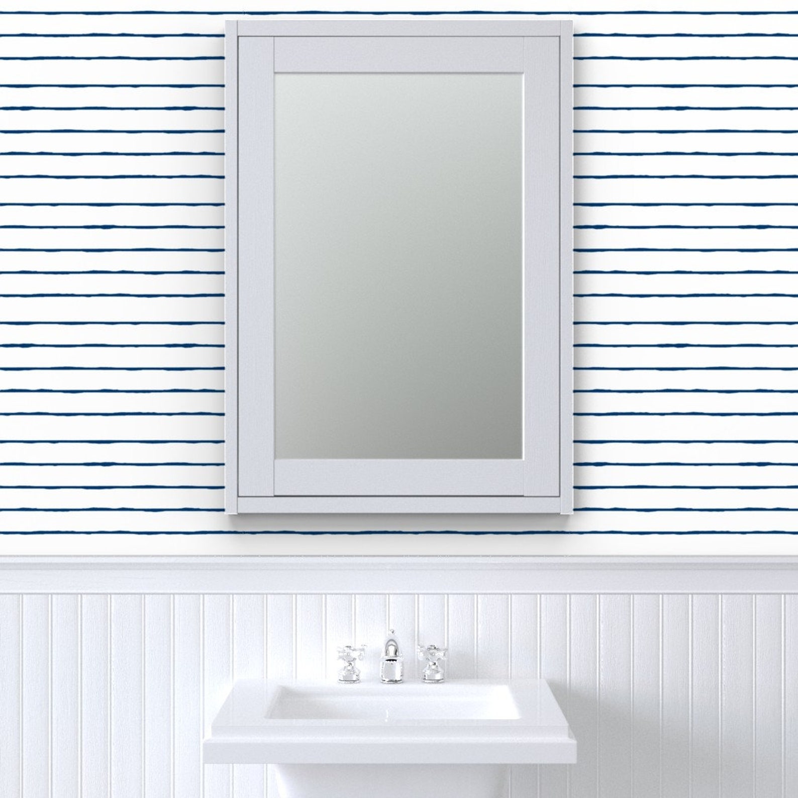 Navy Nautical Stripe Wallpaper Swim Lane Stripe White Navy Etsy