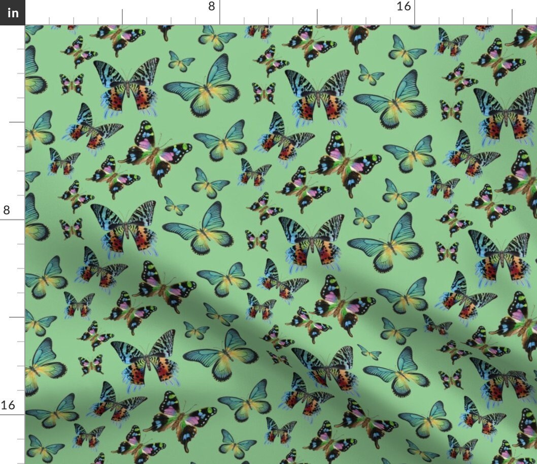 Butterflies Fabric Green Multi Butterfly Paintings By Etsy