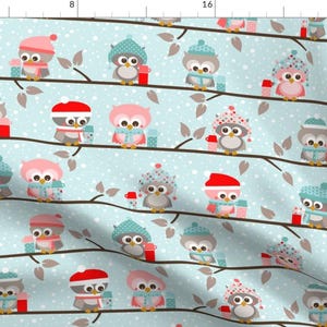 Woodland Winter Owl Fabric - Winter Owls By Heleenvanbuul - Owl Winter Nursery Baby Cotton Fabric By The Yard With Spoonflower