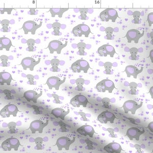 Purple Elephant Nursery Fabric - Elephant Purple Lavender Floral Girl Nursery By Decamp Studios - Purple Floral Fabric With Spoonflower