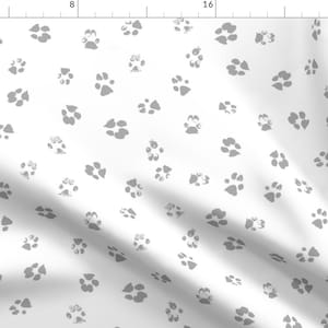 Paws Fabric - Paws Gray And White By Purplish Monochrome Neutral Paw Print Cat Dog Pet Puppy - Cotton Fabric By The Yard With Spoonflower