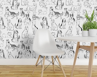 Dog Print Peel and Stick Wallpaper - Black And White Best In Show - Removable Wall Decor Art - Black And White Dogs by carolinedoodles