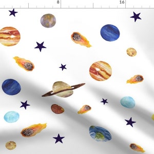Planets Fabric - Watercolor Planets Mix By Cassandragascon - Outer Space Planet Star Sun Moon Cotton Fabric By The Yard With Spoonflower