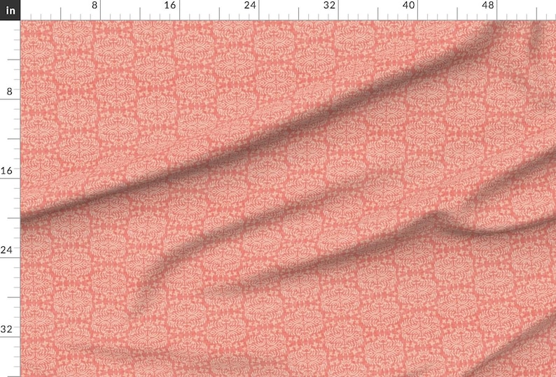 Peach Coral Fabric - Ornamental Coral by nouveau_bohemian - Wreath Boho Ikat Leaves Fabric by the Yard by Spoonflower image 2