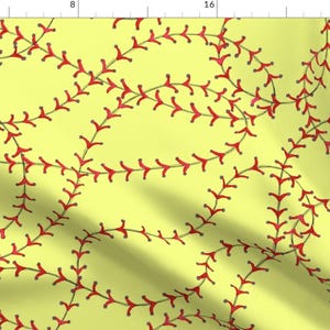 Yellow Softball Stitching Fabric - Softball! By C Manning - Softball Sports Abstract Ball Stitch Cotton Fabric By The Yard With Spoonflower