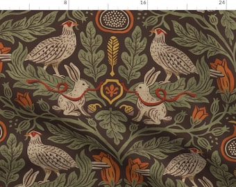Whimsical Fabric - Woodland Fairytale Damask by nuny_belle - Rustic Pheasants Rabbits Floral Botanical Fabric by the Yard by Spoonflower