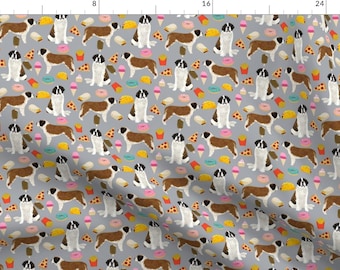 Saint Bernard Snacks on Gray Fabric - Saint Bernard Dog Fabric Dogs And Junk Food - Cotton Fabric by the Yard with Spoonflower