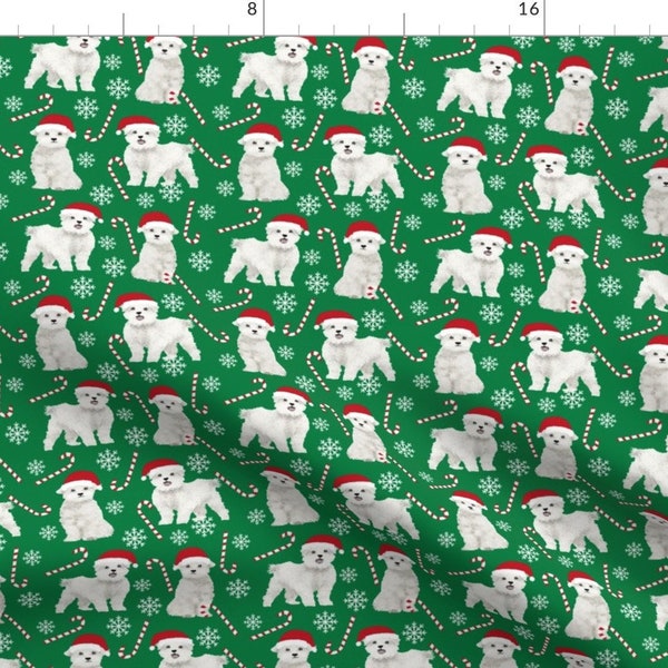 Maltese Christmas Fabric - Maltese Dogs Snowflake Peppermint Red Green Christmas By Petfriendly - Cotton Fabric By The Yard With Spoonflower