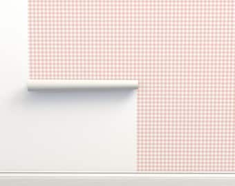 Blush Pink Gingham-behang - Gingham Blush Pink van sugarfresh - geruite kleine ruitjes verwijderbaar Peel-and-Stick-behang van Spoonflower