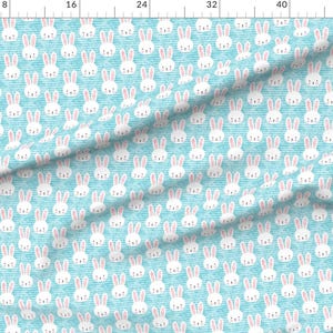 Easter Fabric - Bunny On Light Blue By Littlearrowdesign - Easter Bunny Blue Horizontal Stripe Cotton Fabric By The Yard With Spoonflower image 2
