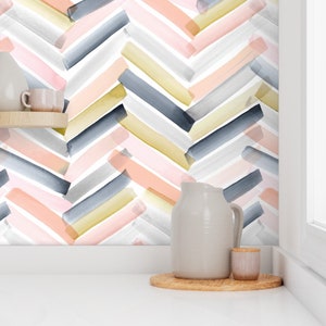 Chevron Wallpaper Blush Navy By Crystal Walen Modern Home Nursery Custom Printed Removable Self Adhesive Wallpaper Roll by Spoonflower image 7