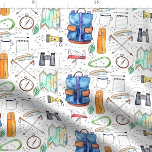 Hiking Fabric - Watercolor Hiking Essentials By Emmaallardsmith - Watercolor Woodland Hiking Cotton Fabric By The Yard With Spoonflower
