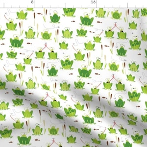 Green Fabric - Army Of Frogs by mulberry_tree -  Animals Frog Kids Nursery Amphibians Toads Pond Animals  Fabric by the Yard by Spoonflower