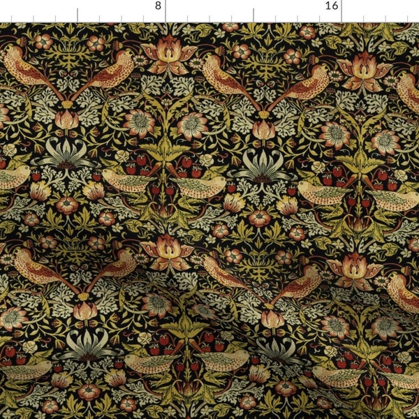 Brown Fabric - Strawberry Thief Small by peacoquettedesigns -   Victorian Bird Strawberry Nature Tapestry Fabric by the Yard by Spoonflower