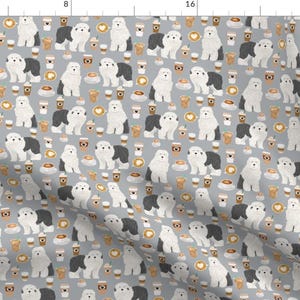 Old English Sheepdogs + Coffee Fabric - Old English Sheepdog Coffees Dog Fabrics By Petfriendly - Cotton Fabric By The Yard With Spoonflower