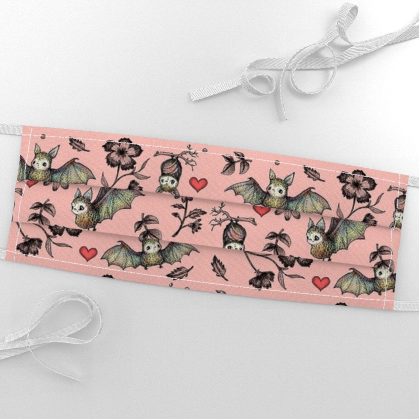 Pink Bats Fabric Bat and Hearts Small by Andrea Zuill Etsy