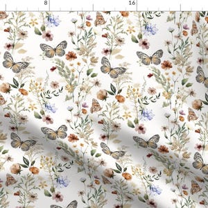 Cottagecore Fabric - Meadowscape Floral by hipkiddesigns -  Wildflowers Butterflies Flowers Floral Spring Fabric by the Yard by Spoonflower