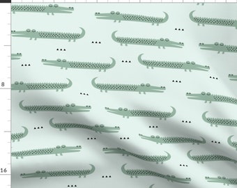 Crocodile Fabric - Crocodile By Kimsa - Animal Nursery Decor Green Hand Drawn Cute Crocodile Cotton Fabric By The Yard With Spoonflower